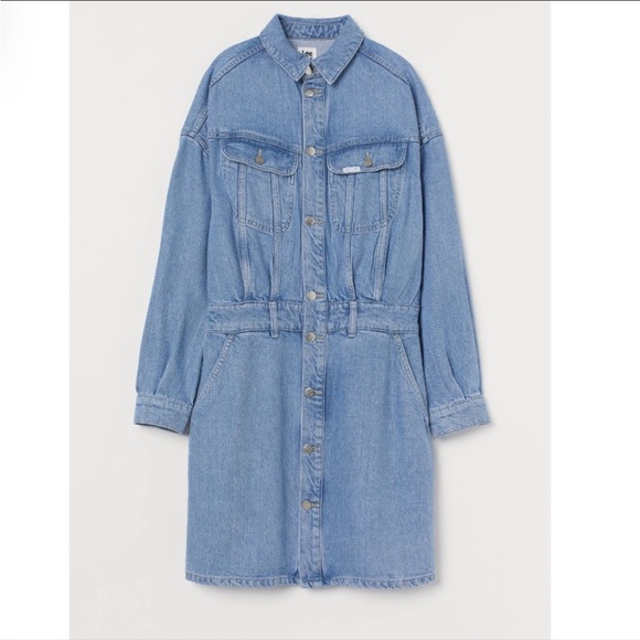 h&m denim dress 2019 Ladies - Dark Denim Blue Buckle-detail Denim dress - Size: XS